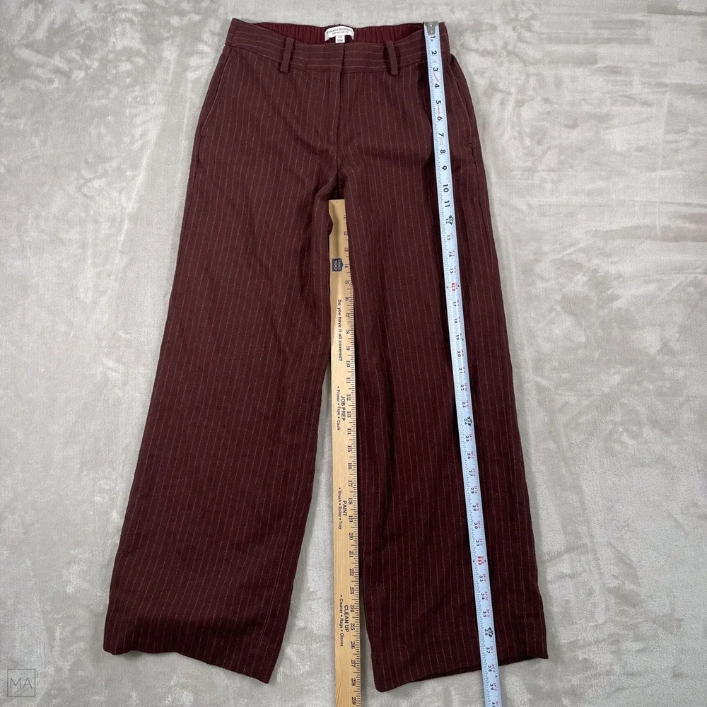 Banana Republic Womens Pants Everyday Wide Leg Pinstripes Wool Blend XS Marn/Brn